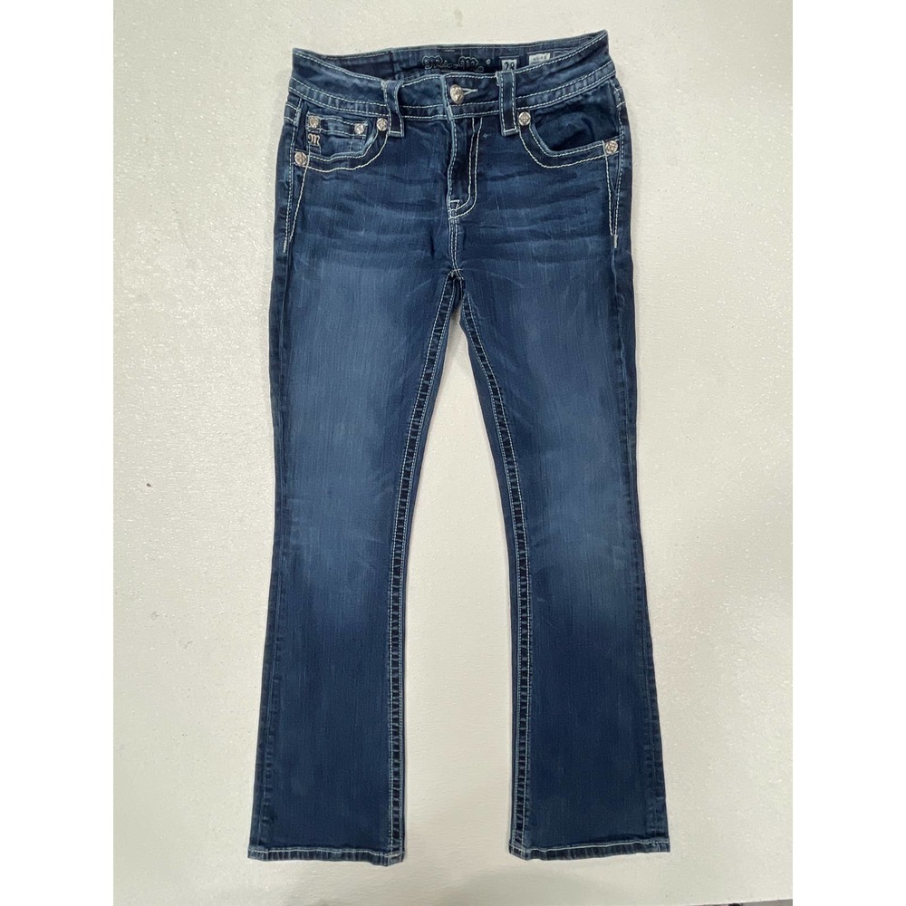 Miss Me Mid Rise Boot Cut Jeans Sz 28 Sequin Embellished Bling Studded